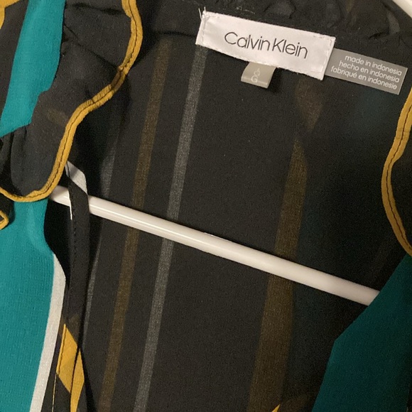 Calvin Klein Striped Ruffle Trim Blouse - Picture 3 of 6